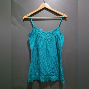 Y2K Women's Turquoise Lace Trim Cami Top Sz M Maurices